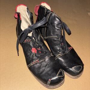 Vintage Rivers Leather Lace Up Boots Bohemian 38 Black Red Leather